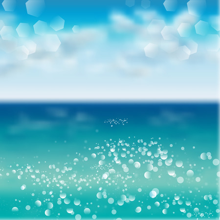 Spring and summer watercolor ocean background with shining sparks and bokeh. Vector Illustration, Graphic Designのイラスト素材