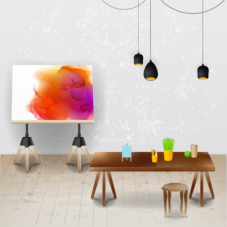 Workplace room. Vector illustration of modern office.のイラスト素材