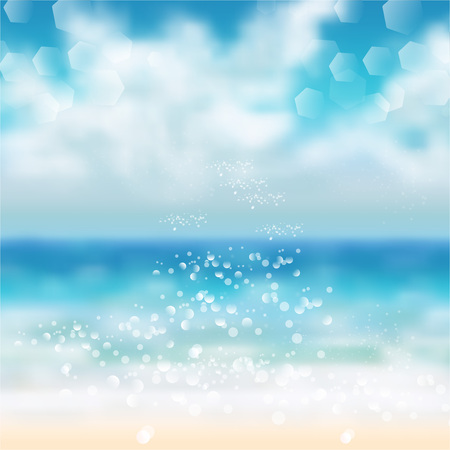 Spring and summer watercolor ocean background with shining sparks and bokeh. Vector Illustration, Graphic Designのイラスト素材