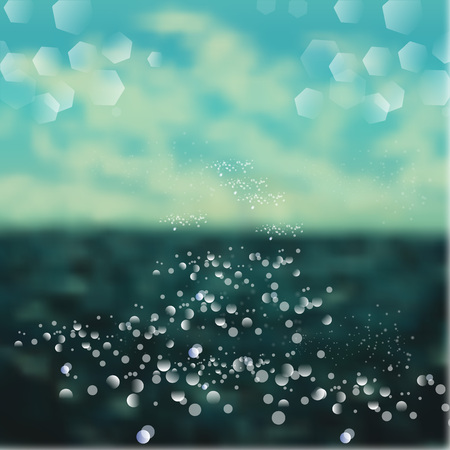 Spring and summer watercolor ocean background with shining sparks and bokeh. Vector Illustration, Graphic Designのイラスト素材