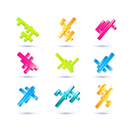 Set of symbol and shapes. Trendy icons and logotypes. Business signs symbols, labels, badges, frames and bordersのイラスト素材