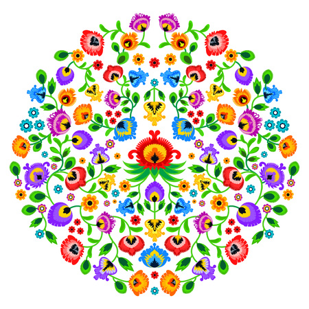 Folk embroidery ornament with flowers. Traditional authentic polish pattern decoration - wycinanka, Wzory Lowickieのイラスト素材