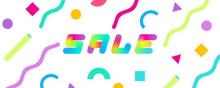 A set of summer multicolor memphis patterns banner. Geometric color teamplate With place for your message. Business shopping presentation, cover templateのイラスト素材