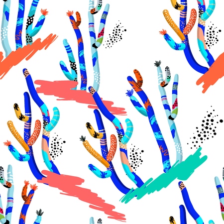 Vector stylized seamless pattern background hand-drawn illustration. Simple shape, bright pattern. Naive art style. eps10のイラスト素材