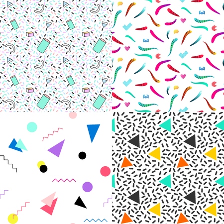 A set of summer seamless multicolor memphis patterns. Can be used for embroidery, print or silkscreen on fabric textile.のイラスト素材