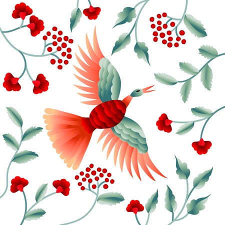 Vector Ancient Oriental folk motif of flowers. Manton shawl, Spanish Manila flamenco decorative embroidery ornament. Traditional handmade embroidery.のイラスト素材