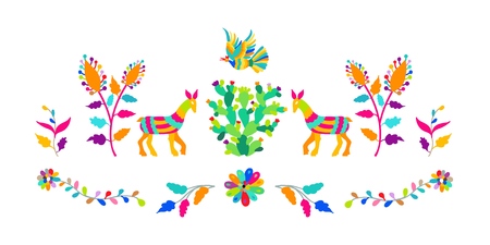 Vector folk Mexican otomi style embroidery pattern illustration.のイラスト素材