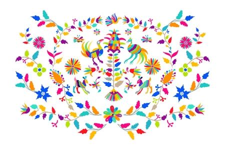 Vector folk Mexican otomi style embroidery pattern illustration.のイラスト素材