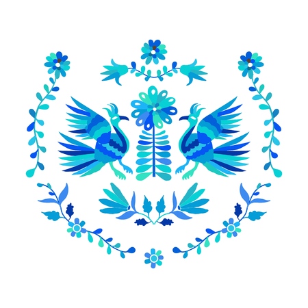 Vector folk Mexican otomi style embroidery pattern illustration.のイラスト素材