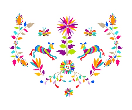 Vector folk Mexican otomi style embroidery pattern illustration.のイラスト素材