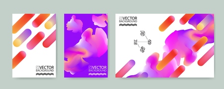 Marble backgrounds set, placards with abstract liquid bubbles shapes, geometric style flat and 3d design elements.のイラスト素材