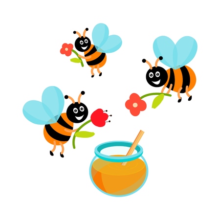 Funny bee. Forest animal, collecting honey, smiling cartoon cute wild character. Flat vector designのイラスト素材