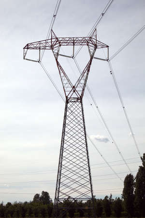 high voltage pylon in northern Italyの写真素材