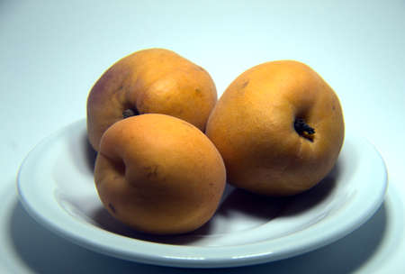 apricots photographed on a small plate, in still lifeの写真素材