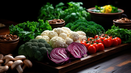 An assortment of vegetables on the market counterの素材