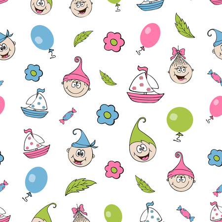 Manually the drawn amusing little men and gnomes, children and objects.のイラスト素材
