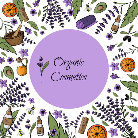 Hand painted objects and flowers. Spa, medicinal herbs, health Vector illustrationのイラスト素材