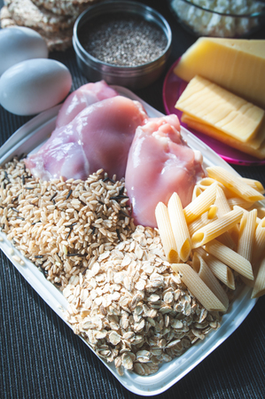 Fitness food.  Theme of nutrition and sports. Shredded body. Sports nutrition. Healthy lifestyleの写真素材