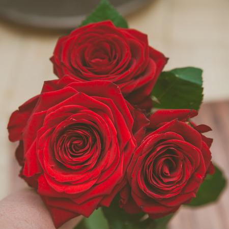 Bouquet of red roses . Greeting card, Valentine's day, birthday, loveの写真素材