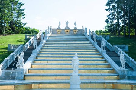 Peterhof, SAINT PETERSBURG, RUSSIA - JUNE 06, 2019:  Gold mountain cascade in Lower parkのeditorial素材
