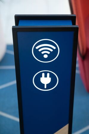 Free battery charging and free wifi station in a public placeの写真素材