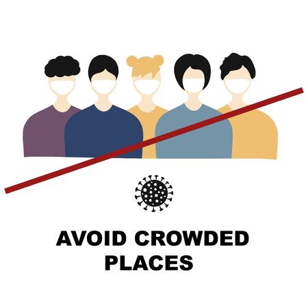 Avoid crowded places concept. Quarantine Coronavirus Pandemic concept sign. Crossed out crowd of people. Attention Covid-19 , 2019-nCoV Novel Coronavirusのイラスト素材