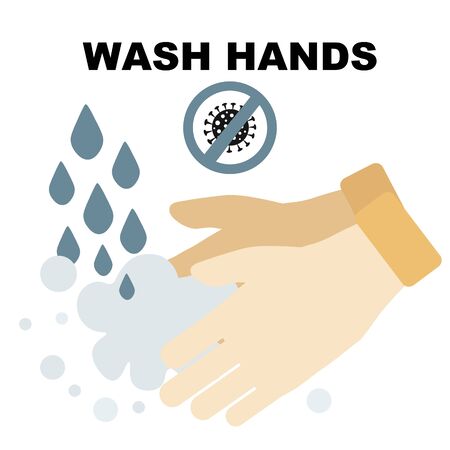 Coronavirus, covid-19  wash hands concept. Man washes his hands thoroughly with detergent, crossed out the sign of the coronovirus.のイラスト素材