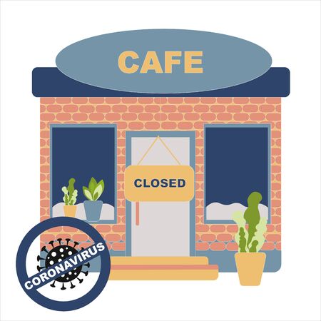 Vector Closing cafe and everyone to quarantine Coronavirus concept. CafÃ©, restaurant with plate closed, coronavirus sign. Coronavirus concept Novel coronavirus 2019-nCoV, covid-19のイラスト素材