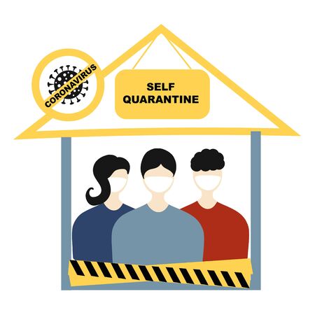 Stay at home, Self Quarantine Coronavirus Pandemic concept  sign. People in white medical face mask, quarantine coronavirus  2019-nCoV, covid-19のイラスト素材