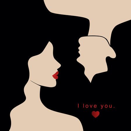 Vector valentine's day card, story or poster, abstract man and female shapes and silhouette. Contemporary art. Abstract couple in love. Postcard with inscriptions - i love youのイラスト素材