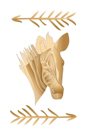 Vector, Golden zebra portrait on a white background with arrows. Collection of contemporary art. Poster in trendy styleのイラスト素材