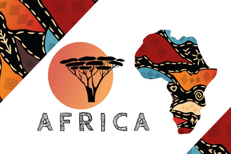 Continent Africa with patterns, vector illustration. Elements for design, vector illustration, African culture concept, logoのイラスト素材