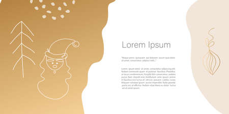 New Year, Christmas Abstract minimalistic Vector Template. line art drawing, abstract shape in gold color. Template with copy space for textn for invitation, cards, banner or poster, Landing pageのイラスト素材
