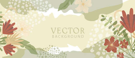 Trendy vector abstract banner template, poster with floral elements and plants. Vector background for banner or poster design, floral background spring and summerのイラスト素材