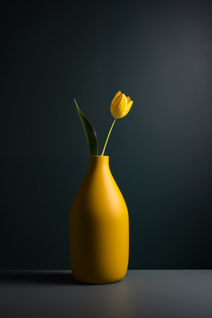 Minimalist still life with a single tulip in a matte vase. AI Generated.の素材