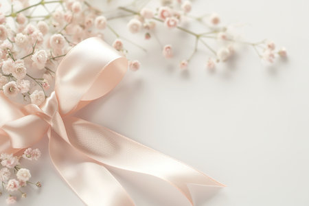 Elegant wedding invitation amid soft floral arrangement. AI Generated.の素材