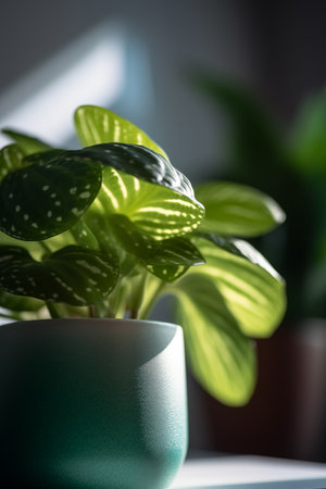 Young plant with dewdrops against a warm background, growth and care. Suitable for environmental or wellness themes. AI Generated.の素材