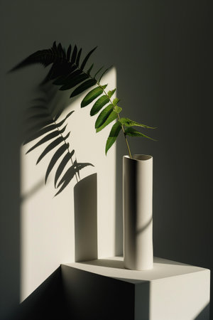 Minimalist vases with fern shadows, ideal for modern interior design. AI Generated.の素材