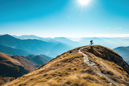 Cyclist on mountain trail, showcasing adventure and nature. AI Generated.の素材