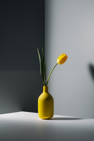 Single flower in a vase, striking simplicity in light and shadow. Suitable for minimalist design themes.の素材