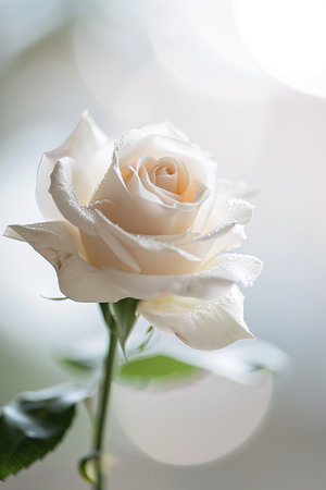 Single white rose with dewdrops. AI Generated.の素材