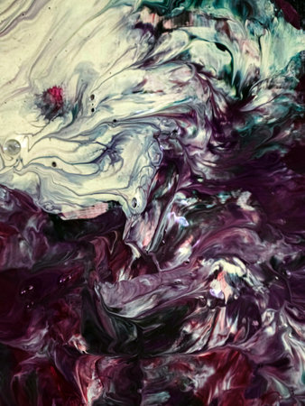 Beautiful Colorful Mixed Abstract Fluid Painting. Acrylic Vibrant Colors Paint Trendy Wallpaper for...