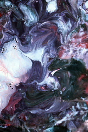 Beautiful Colorful Mixed Abstract Fluid Painting. Acrylic Vibrant Colors Paint Trendy Wallpaper for...