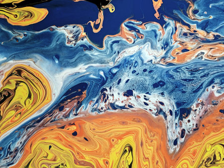 Beautiful Colorful Mixed Abstract Fluid Painting. Acrylic Vibrant Colors Paint Trendy Wallpaper for...