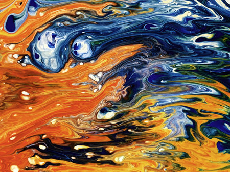Beautiful Colorful Mixed Abstract Fluid Painting. Acrylic Vibrant Colors Paint Trendy Wallpaper for...