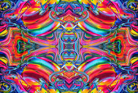 Kaleidoscopic Abstract Art with Vibrant Multicolor Patterns and Intricate Swirl Designsの写真素材