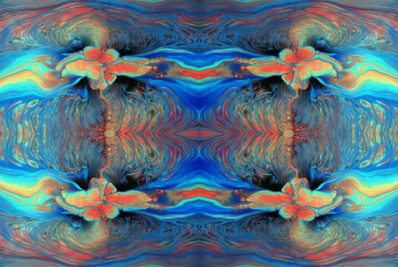 Kaleidoscopic Abstract Art with Vibrant Multicolor Patterns and Intricate Swirl Designsの写真素材