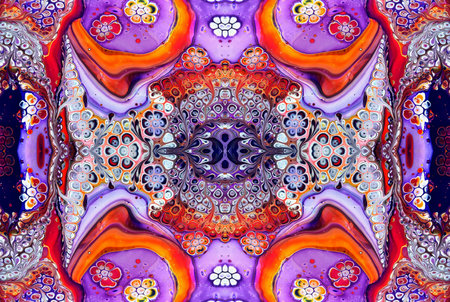 Kaleidoscopic Abstract Art with Vibrant Multicolor Patterns and Intricate Swirl Designsの写真素材