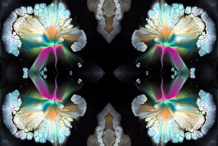 Kaleidoscopic Abstract Art with Vibrant Multicolor Patterns and Intricate Swirl Designsの写真素材