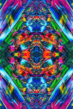 Kaleidoscopic Abstract Art with Vibrant Multicolor Patterns and Intricate Swirl Designsの写真素材